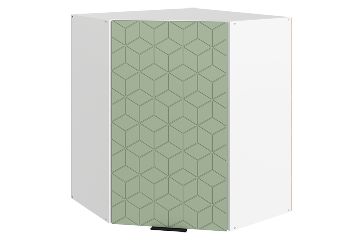 Стоун Шкаф навесной угл. L600x600 Н720 (1 дв. гл.) с фрезеровкой (белый/полынь софттач)