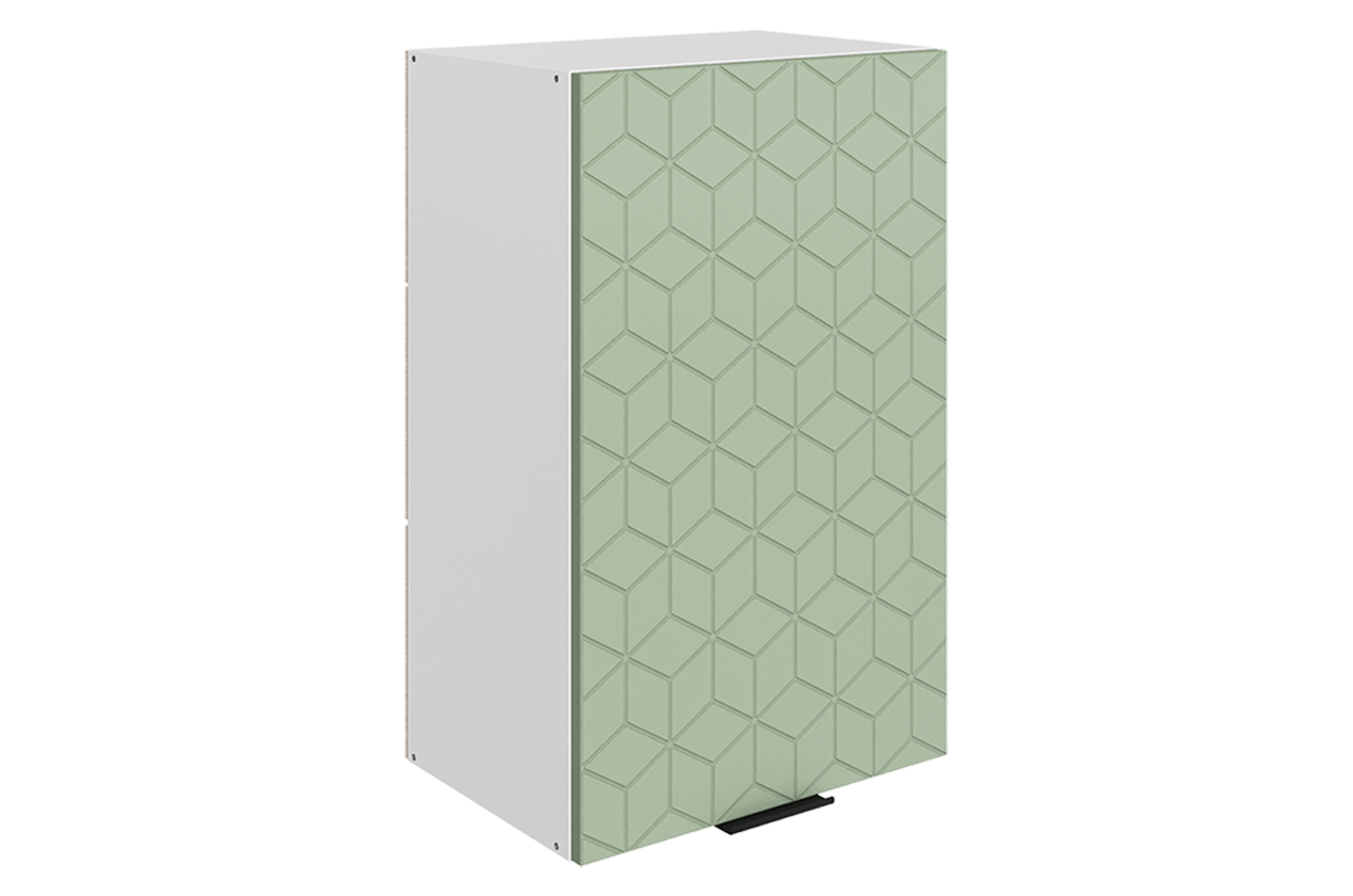 Стоун Шкаф навесной L450 Н720 (1 дв. гл.) с фрезеровкой (белый/полынь софттач)