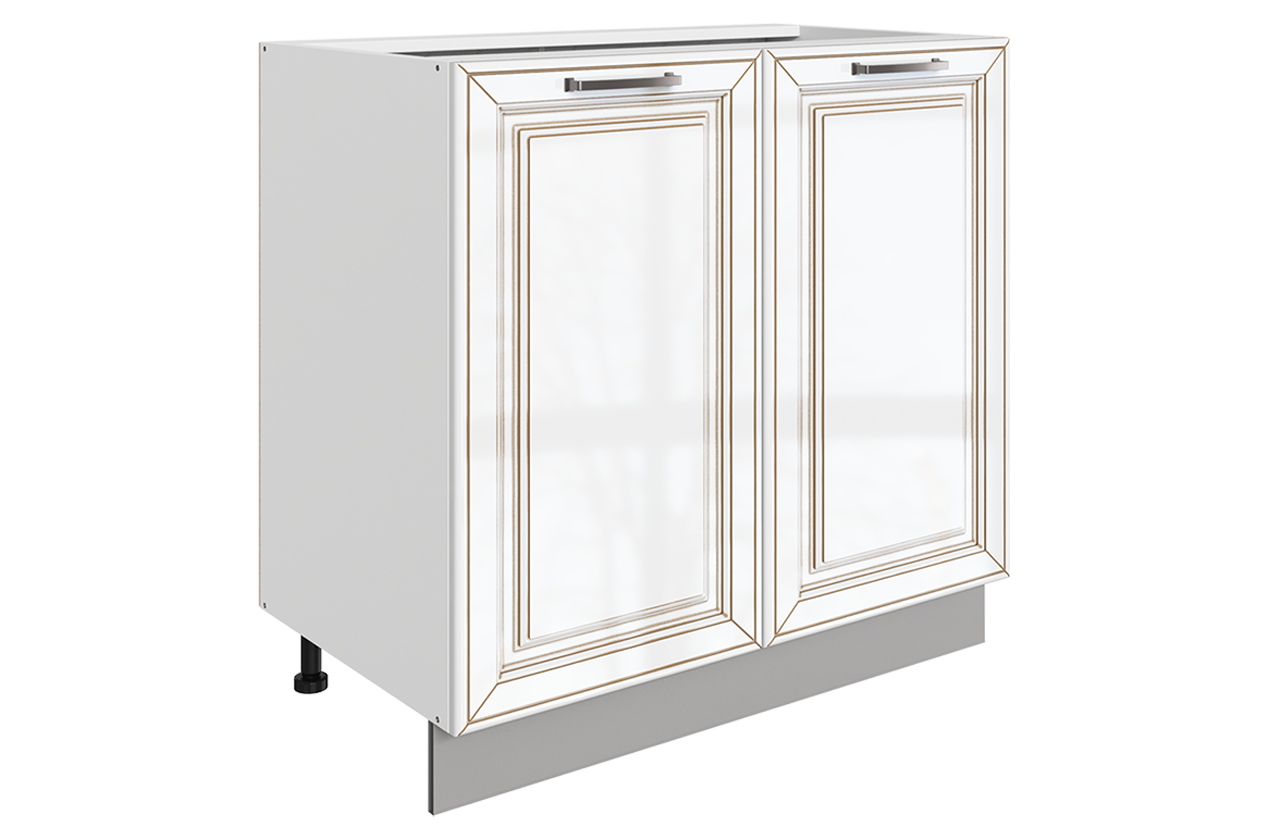 Атланта Шкаф рабочий L800 B500 (2 дв. гл.) (эмаль) (белый/белый глянец патина золото)