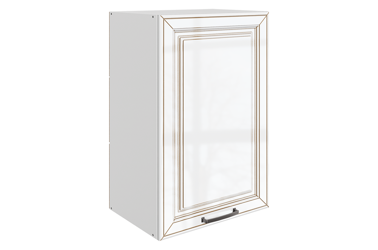 Атланта Шкаф навесной L450 Н720 (1 дв. гл.) (эмаль) (белый/белый глянец патина золото)