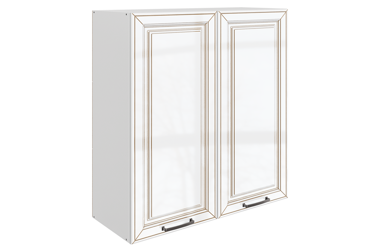 Атланта Шкаф навесной L800 Н900 (2 дв. гл.) (эмаль) (белый/белый глянец патина золото)