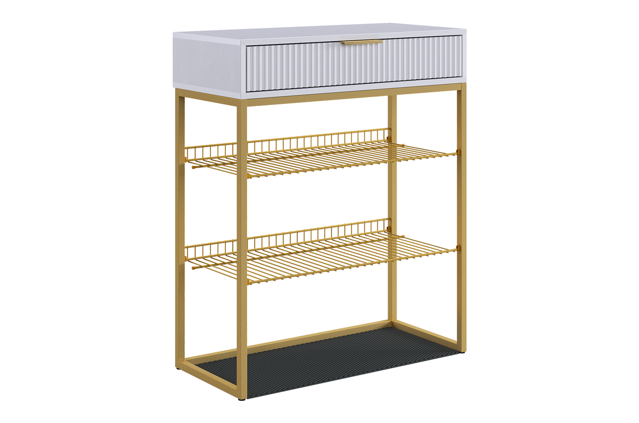 Обувница Вельвет (белое дерево/белый матовый/золото)