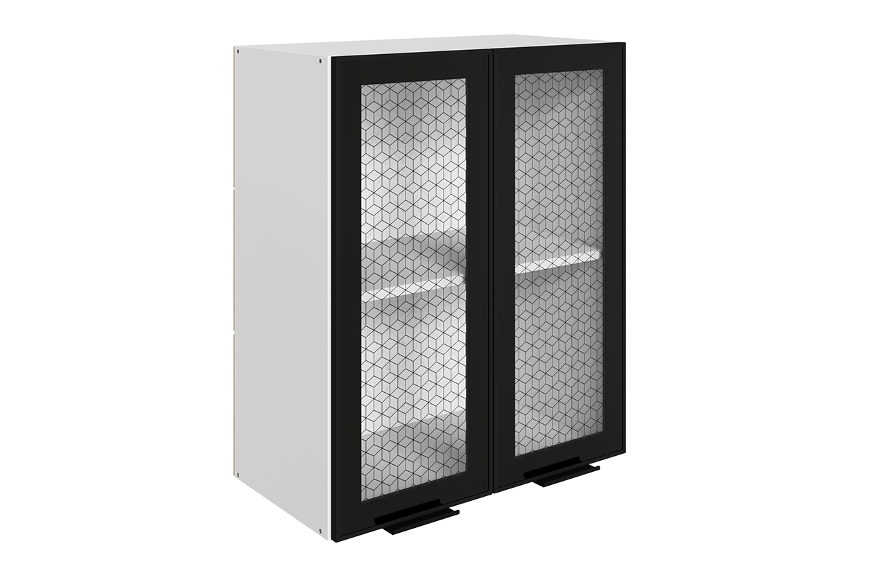 Стоун Шкаф навесной L600 Н720 (2 дв. рам.) (белый/черный муар)