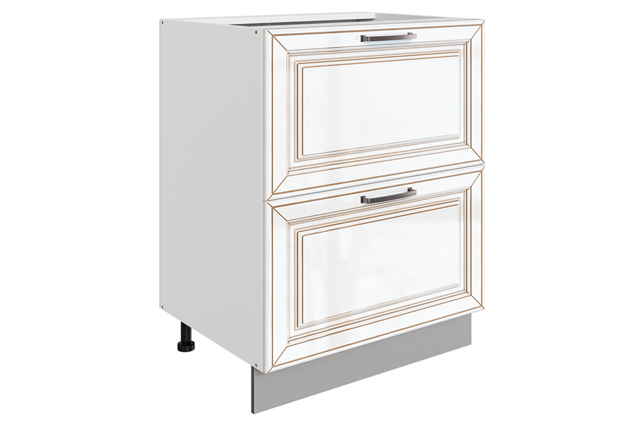 Атланта Шкаф рабочий L600 Старт (2 ящ.) (эмаль) (белый/белый глянец патина золото)