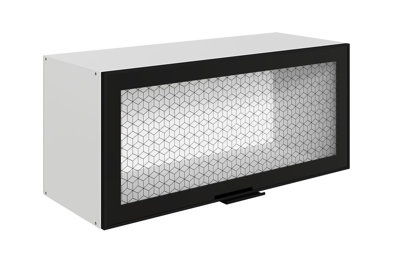 Стоун Шкаф навесной L800 Н360 (1 дв. рам.) (белый/черный муар)