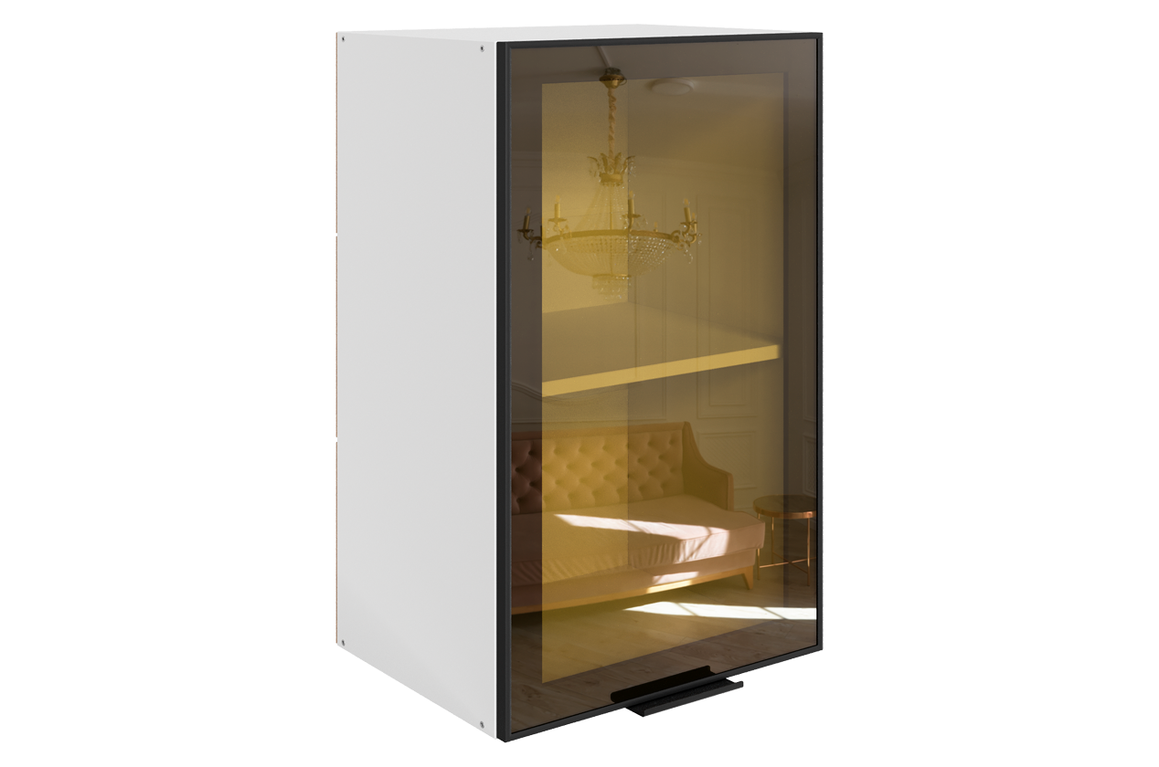 Алюм Шкаф навесной L400 Н720 (1 дв. рам.) (белый/черный муар/зеркальная бронза)