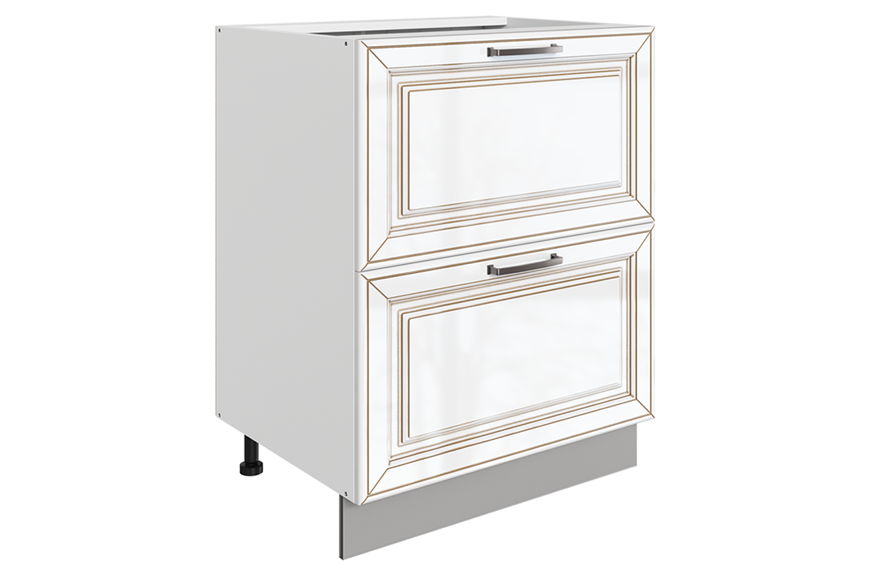 Атланта Шкаф рабочий L600 B500 Слим (2 ящ.) (эмаль) (белый/белый глянец патина золото)
