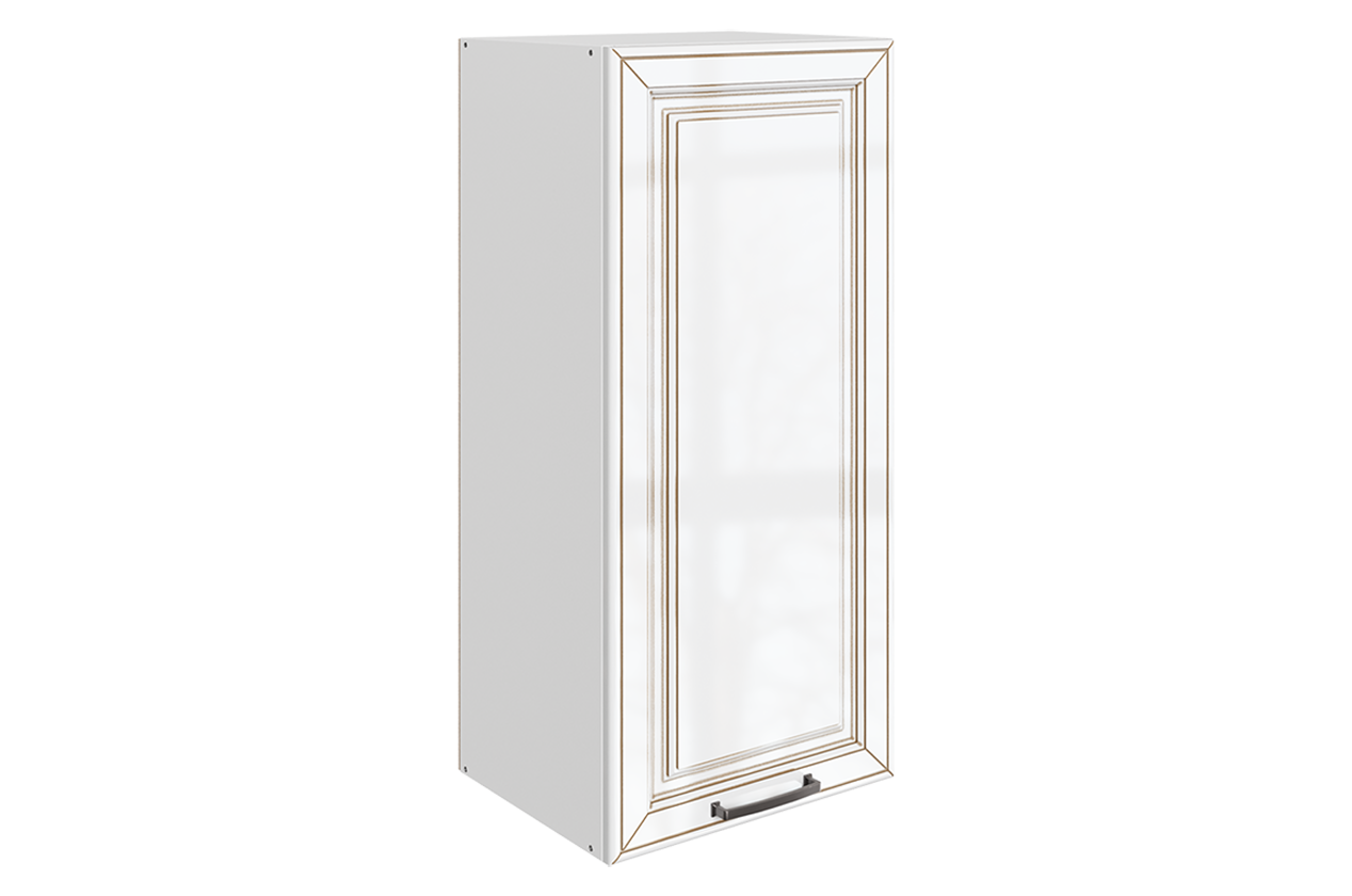 Атланта Шкаф навесной L400 Н900 (1 дв. гл.) (эмаль) (белый/белый глянец патина золото)