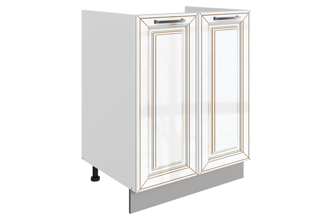 Атланта Шкаф рабочий L600 B500 (2 дв. гл.) (эмаль) (белый/белый глянец патина золото)