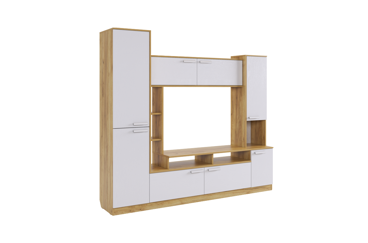 Мини-стенка Токио (дуб крафт золотой/белое дерево)