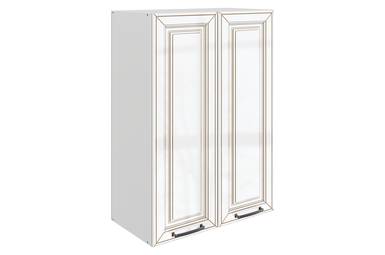 Атланта Шкаф навесной L600 Н900 (2 дв. гл.) (эмаль) (белый/белый глянец патина золото)