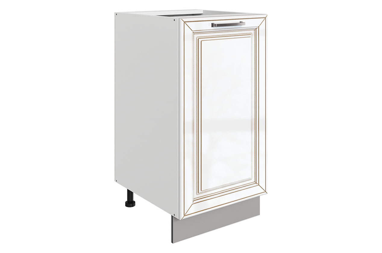 Атланта Шкаф рабочий L400 B500 (1 дв. гл.) (эмаль) (белый/белый глянец патина золото)