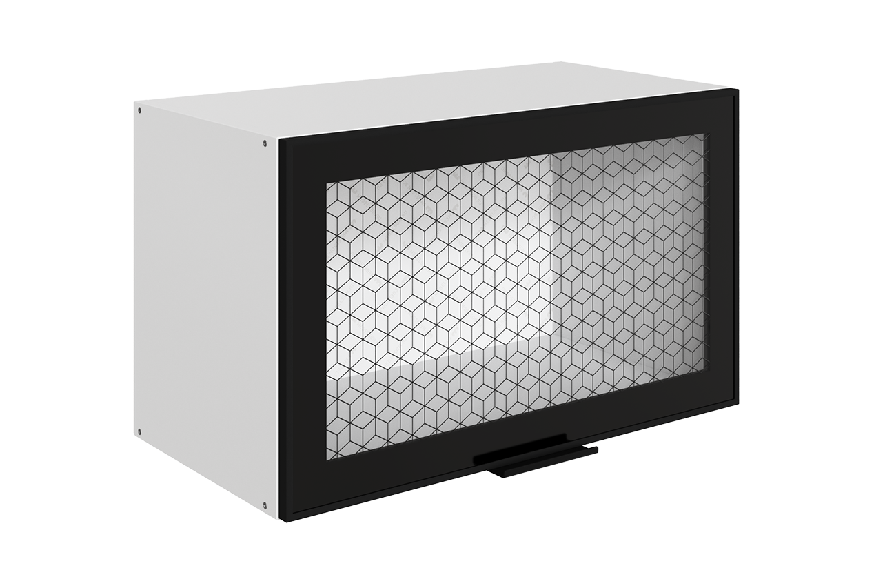 Стоун Шкаф навесной L600 Н360 (1 дв. рам.) (белый/черный муар)