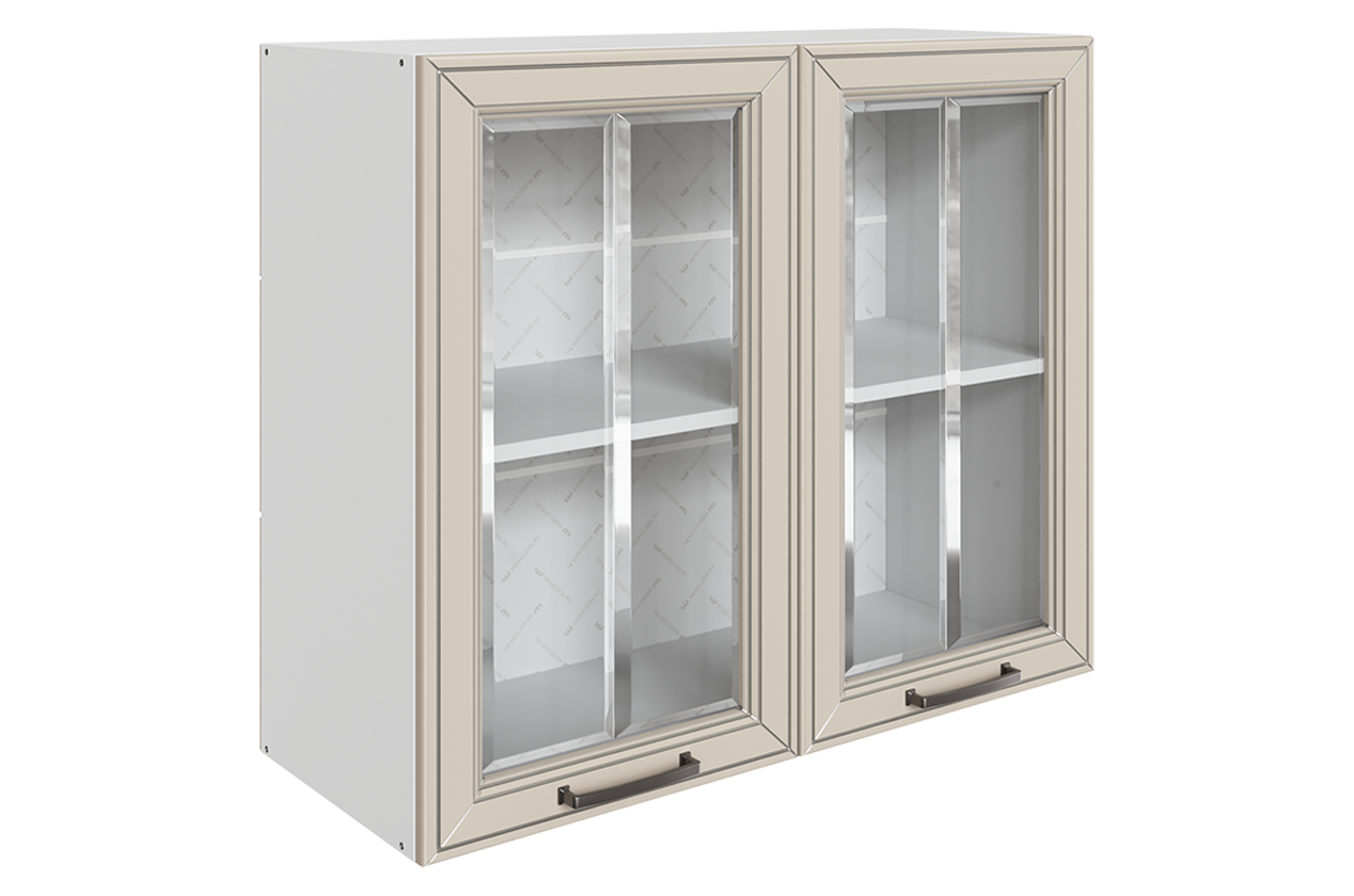 Атланта Шкаф навесной L800 Н720 (2 дв. рам.) (эмаль) (белый/сливки патина платина)