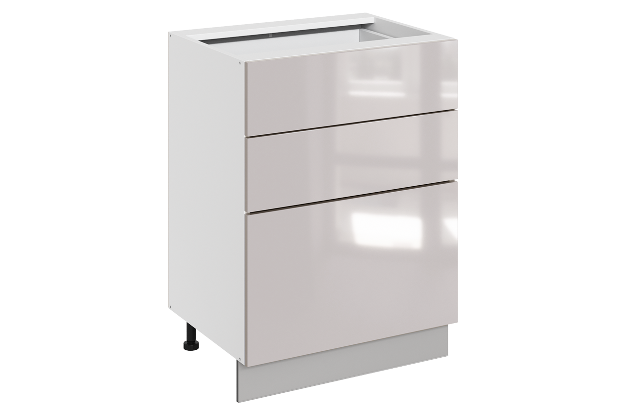 Кристи Шкаф рабочий L600 Старт (3 ящ.) (эмаль) (белый/дымчатый глянец)