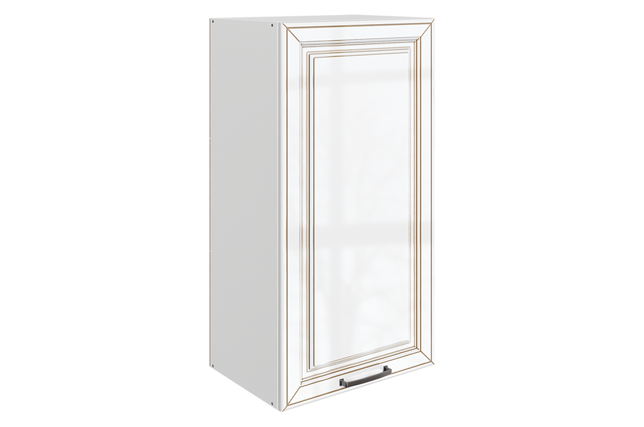 Атланта Шкаф навесной L450 Н900 (1 дв. гл.) (эмаль) (белый/белый глянец патина золото)