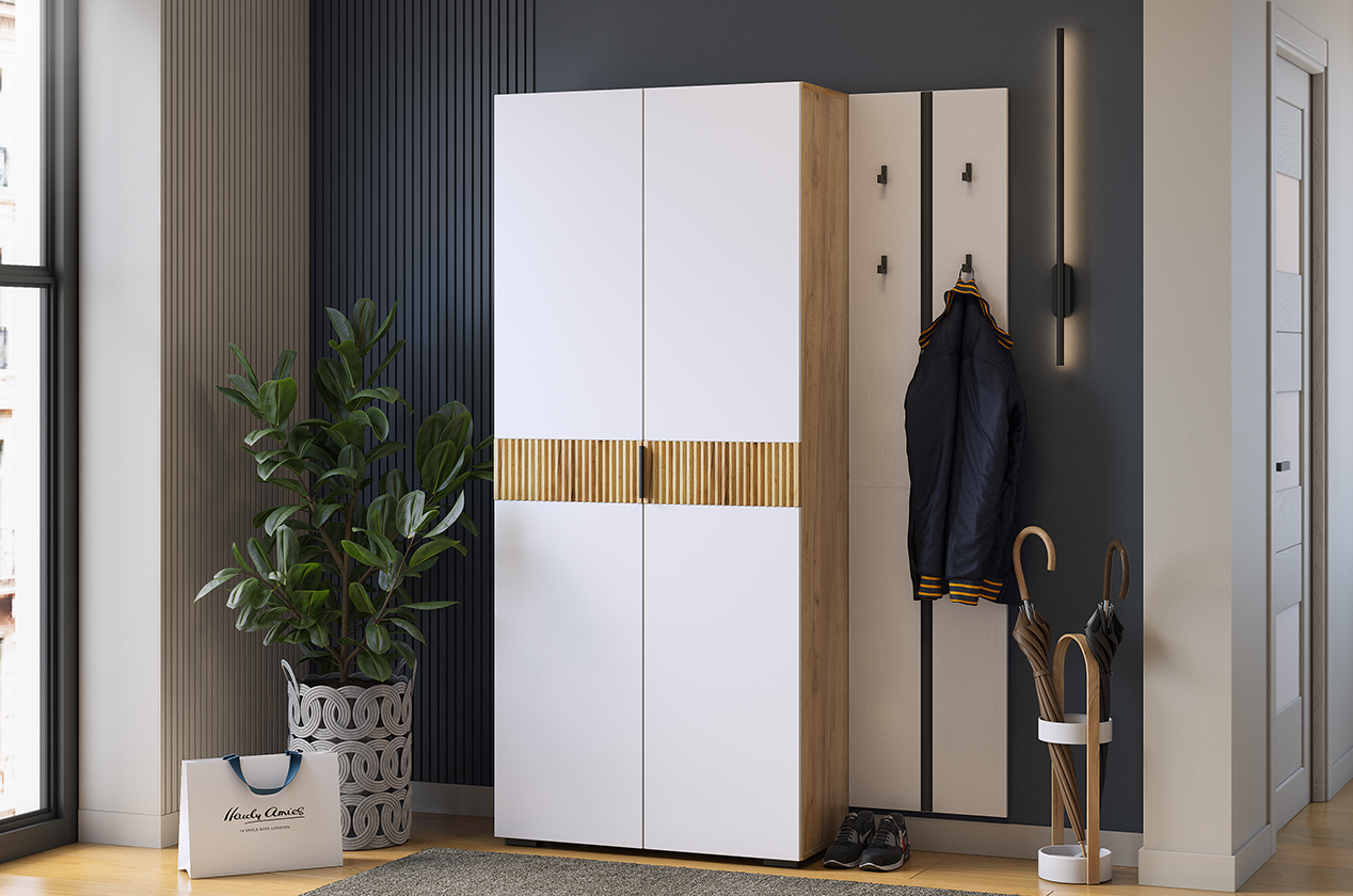 Прихожая "Мебельсон К28" (1200х350х1826) (дуб крафт золотой/белое дерево)