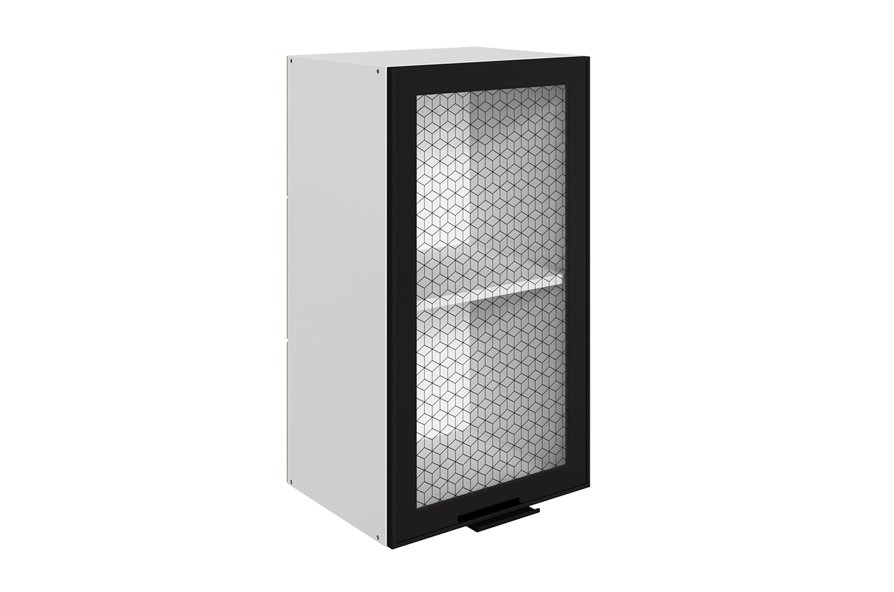 Стоун Шкаф навесной L400 Н720 (1 дв. рам.) (белый/черный муар)