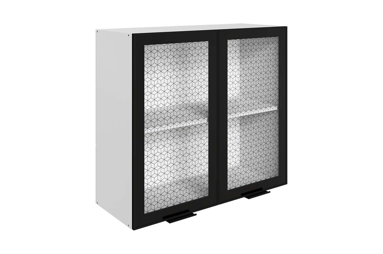 Стоун Шкаф навесной L800 Н720 (2 дв. рам.) (белый/черный муар)