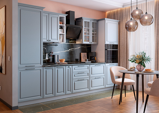Кухонный гарнитур 8 "Мишель" с карнизом (ширина 320 см) (белый/сизый/сизый)