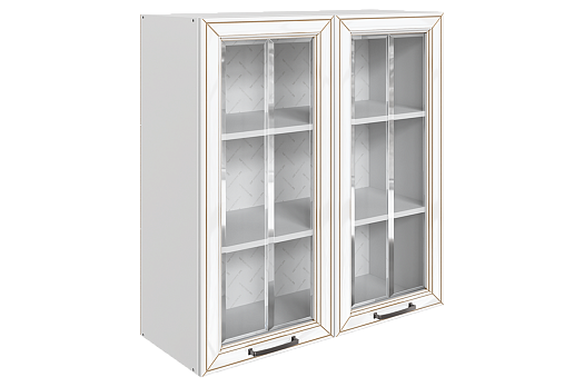 Атланта Шкаф навесной L800 Н900 (2 дв. рам.) (эмаль) (белый/белый глянец патина золото)