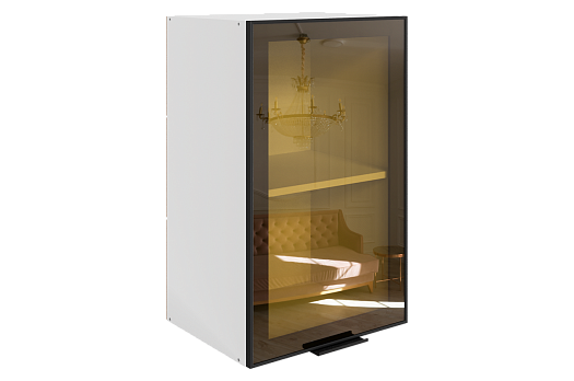 Алюм Шкаф навесной L400 Н720 (1 дв. рам.) (белый/черный муар/зеркальная бронза)