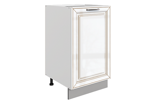 Атланта Шкаф рабочий L450 B500 (1 дв. гл.) (эмаль) (белый/белый глянец патина золото)