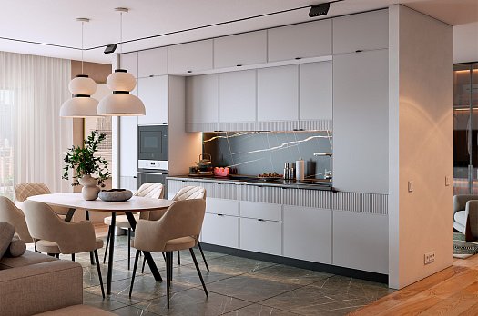 Кухонный гарнитур 1 "Бариста" (ширина 400 см) (белый/маус матовый/маус матовый)