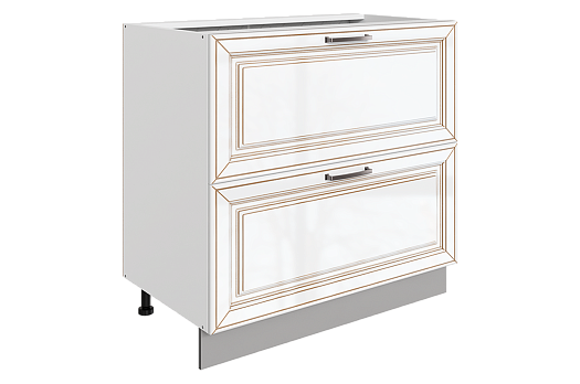 Атланта Шкаф рабочий L800 Старт (2 ящ.) (эмаль) (белый/белый глянец патина золото)