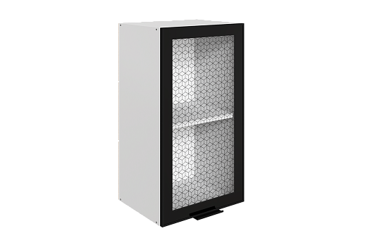 Стоун Шкаф навесной L400 Н720 (1 дв. рам.) (белый/черный муар)