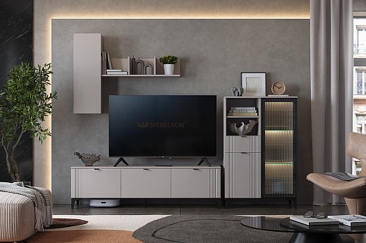 Гостиная "Рич К3" (2450х425х1900 мм) (кашемир/фрапучино матовый/черный)