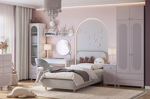 Набор детской мебели "Милана К4" (белое дерево/сакура/белый муар/галька (велюр)/графит (велюр))