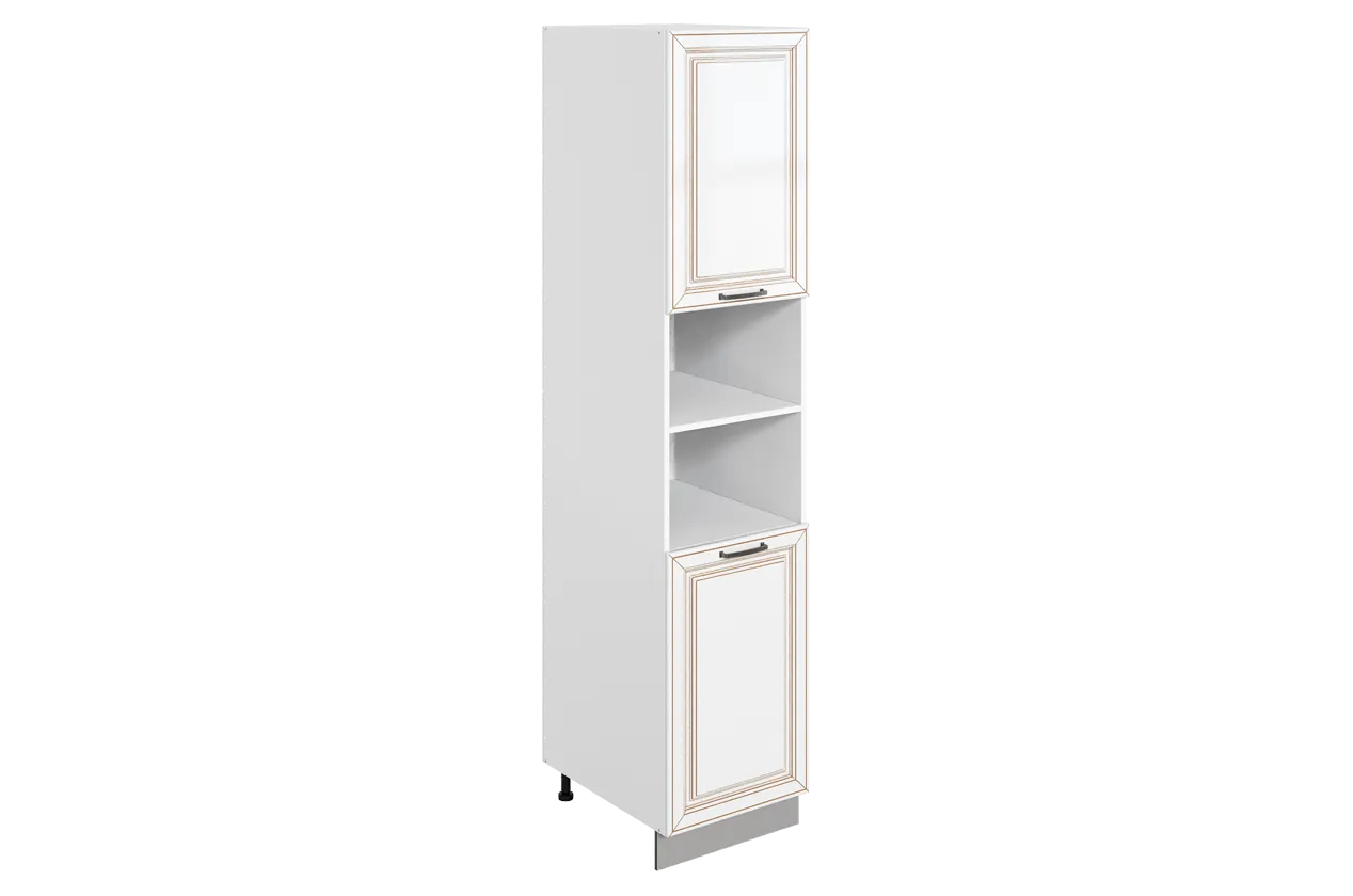 Атланта Шкаф-пенал L450 H2141 (2 дв. гл.) (эмаль) (белый/белый глянец патина золото)