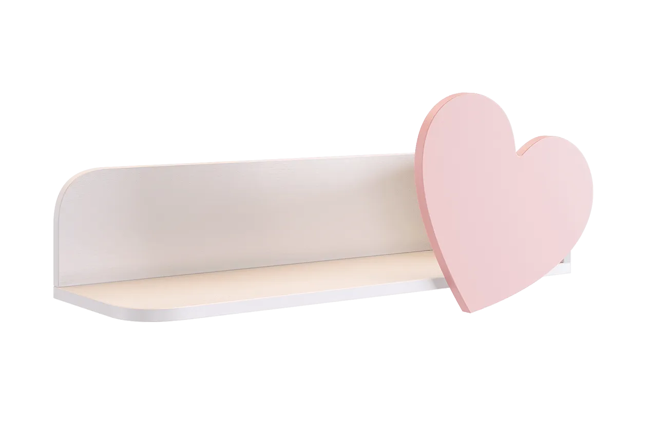 Полка навесная Сердечко (белое дерево/пудра розовая (эмаль))