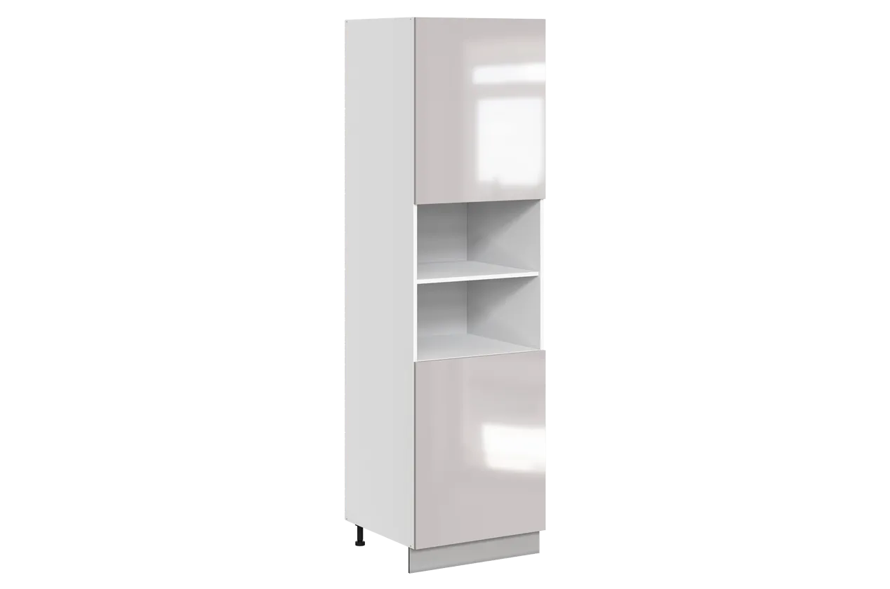 Кристи Шкаф-пенал L600 H2141 (2 дв. гл.) (эмаль) (белый/дымчатый глянец)