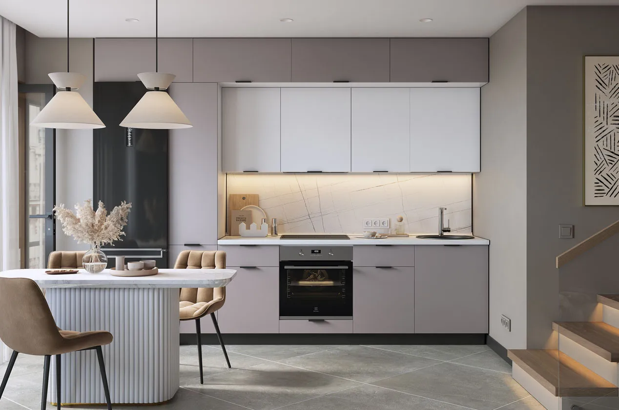 Кухонный гарнитур 2 "Джаз" (ширина 320х60х250,1 см) (белый/дымчатый/белый)