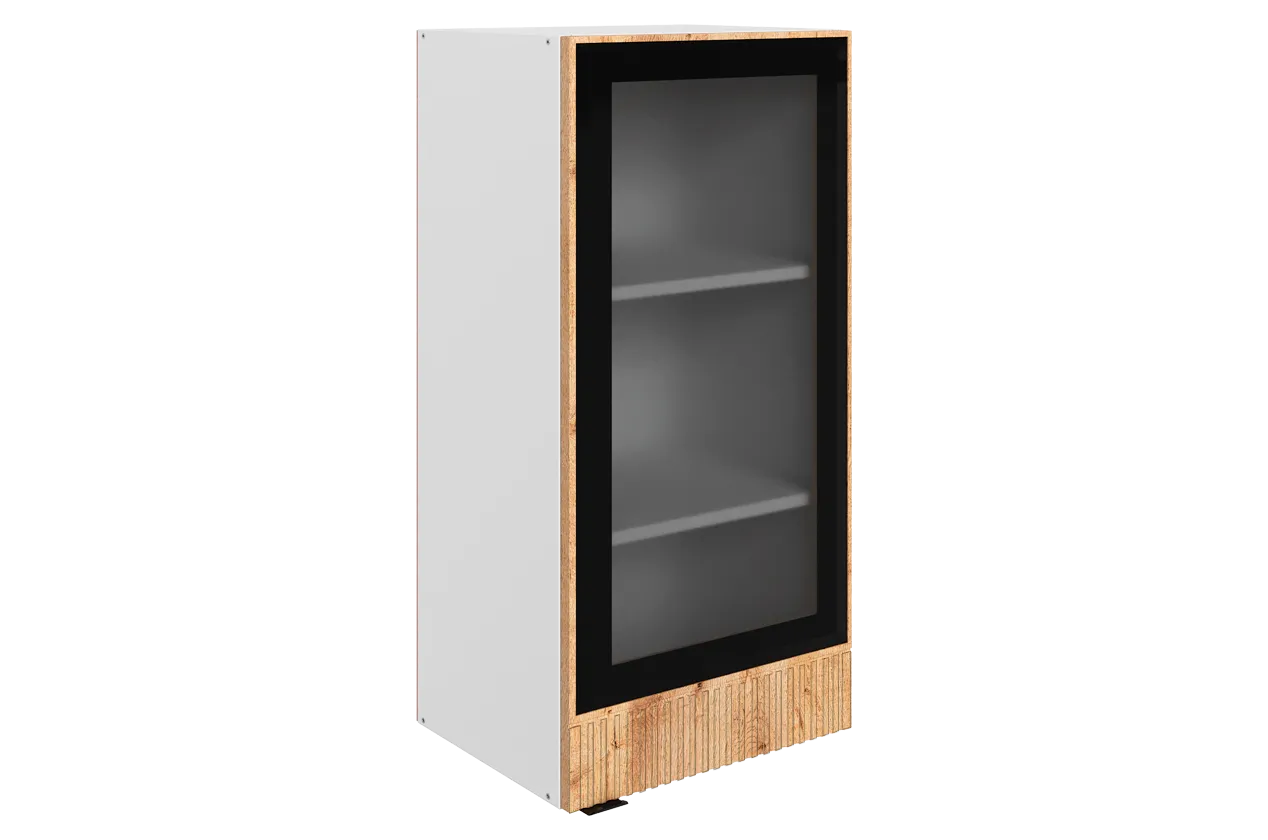 Бариста Шкаф навесной L400 Н900 (1 дв. рам.) (правый) (белый/дуб европейский матовый)