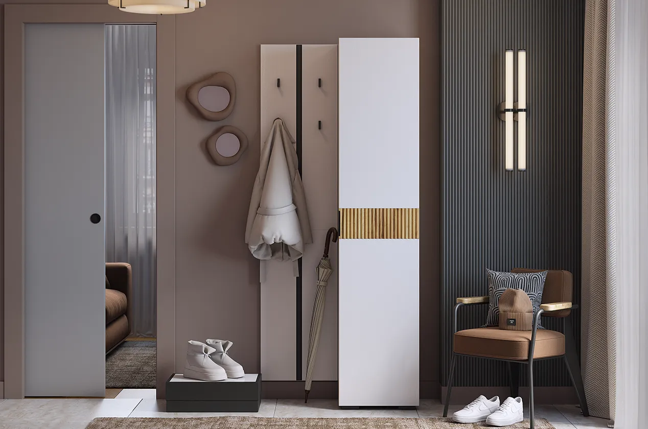 Прихожая "Мебельсон К25" (800х350х1826) (дуб крафт золотой/белое дерево)