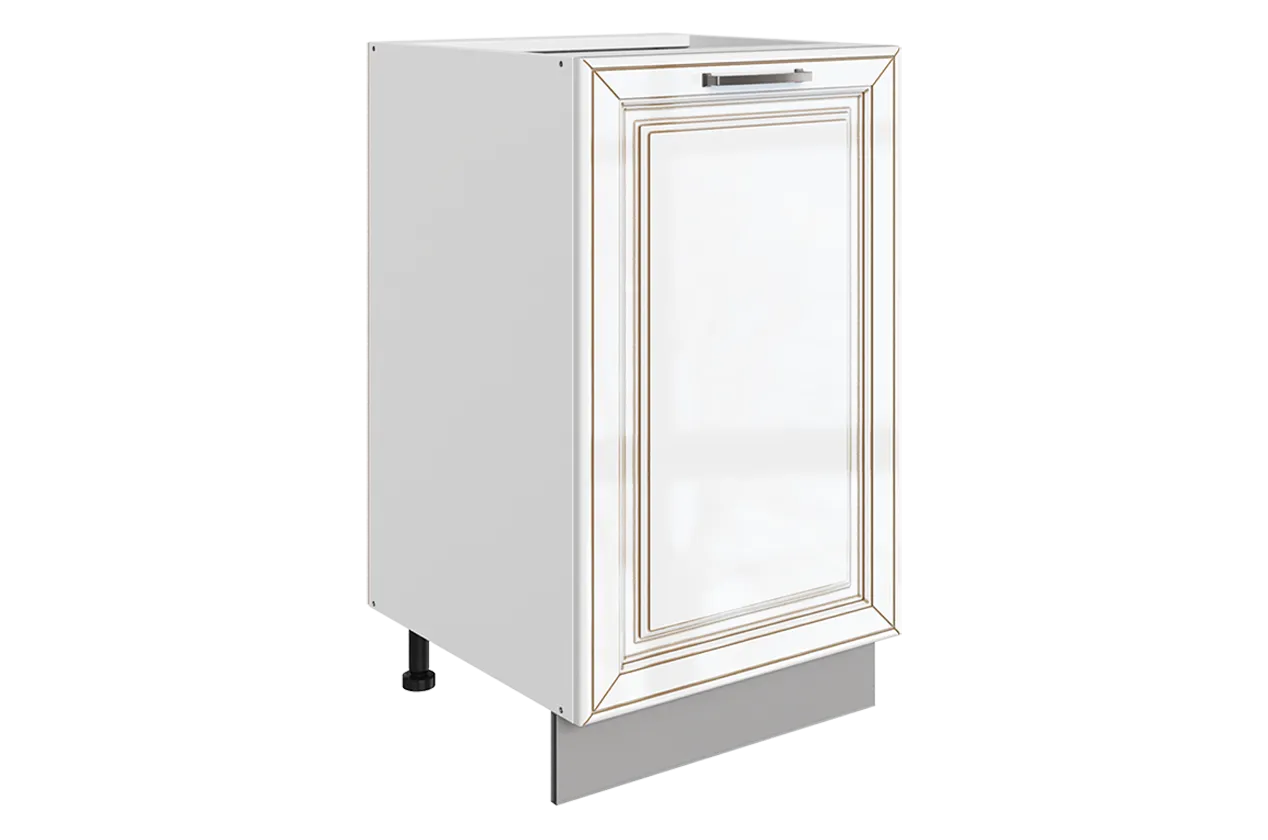 Атланта Шкаф рабочий L450 B500 (1 дв. гл.) (эмаль) (белый/белый глянец патина золото)