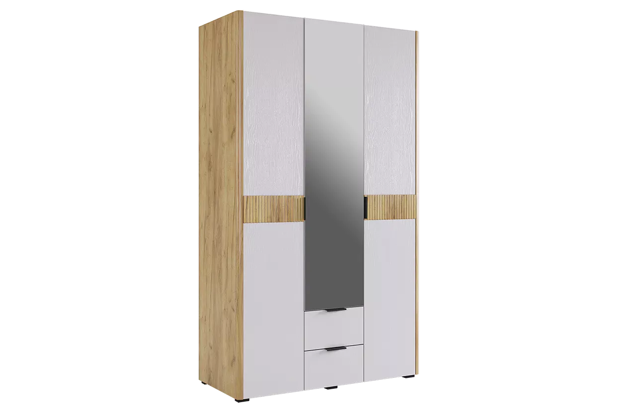 Адам Шкаф трехдверный (зеркало) (дуб крафт золотой/белое дерево)