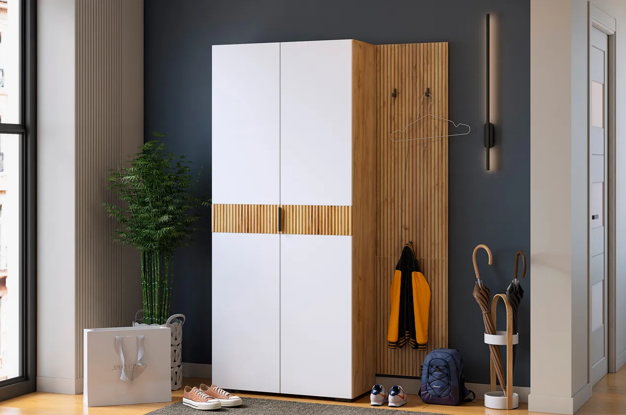 Прихожая "Мебельсон К7" (1200х350х1826) (дуб крафт золотой/белое дерево)