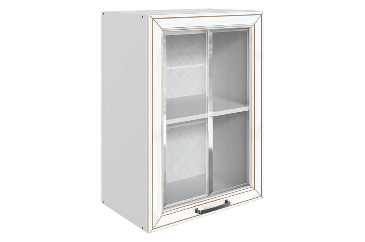 Атланта Шкаф навесной L500 Н720 (1 дв.рам.) (эмаль) (белый/белый глянец патина золото)