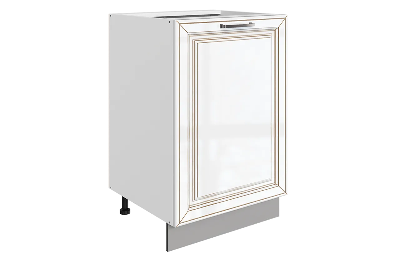 Атланта Шкаф рабочий L500 B500 (1 дв. гл.) (эмаль) (белый/белый глянец патина золото)