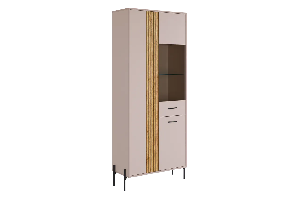 Доминика Шкаф двухдверный (со стеклом) (кашемир/дуб крафт золотой)