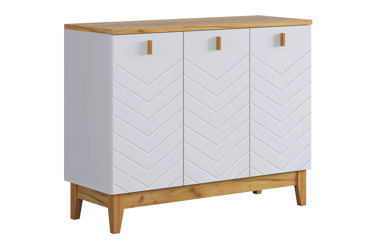Комод 3 Хюгге (белое дерево/дуб крафт золотой/белый матовый)