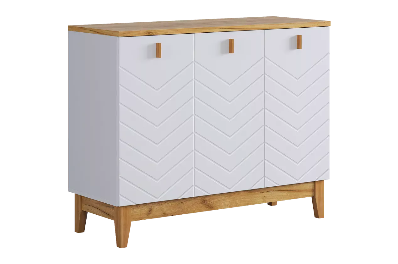 Комод 3 Хюгге (белое дерево/дуб крафт золотой/белый матовый)