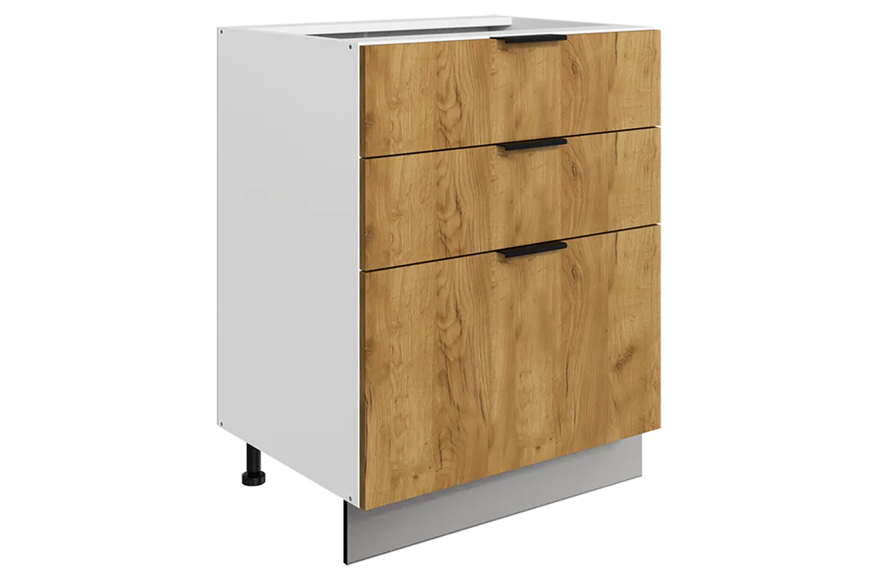 Стоун Шкаф рабочий L600 B500 Слим (3 ящ.) (белый/акация светлая)