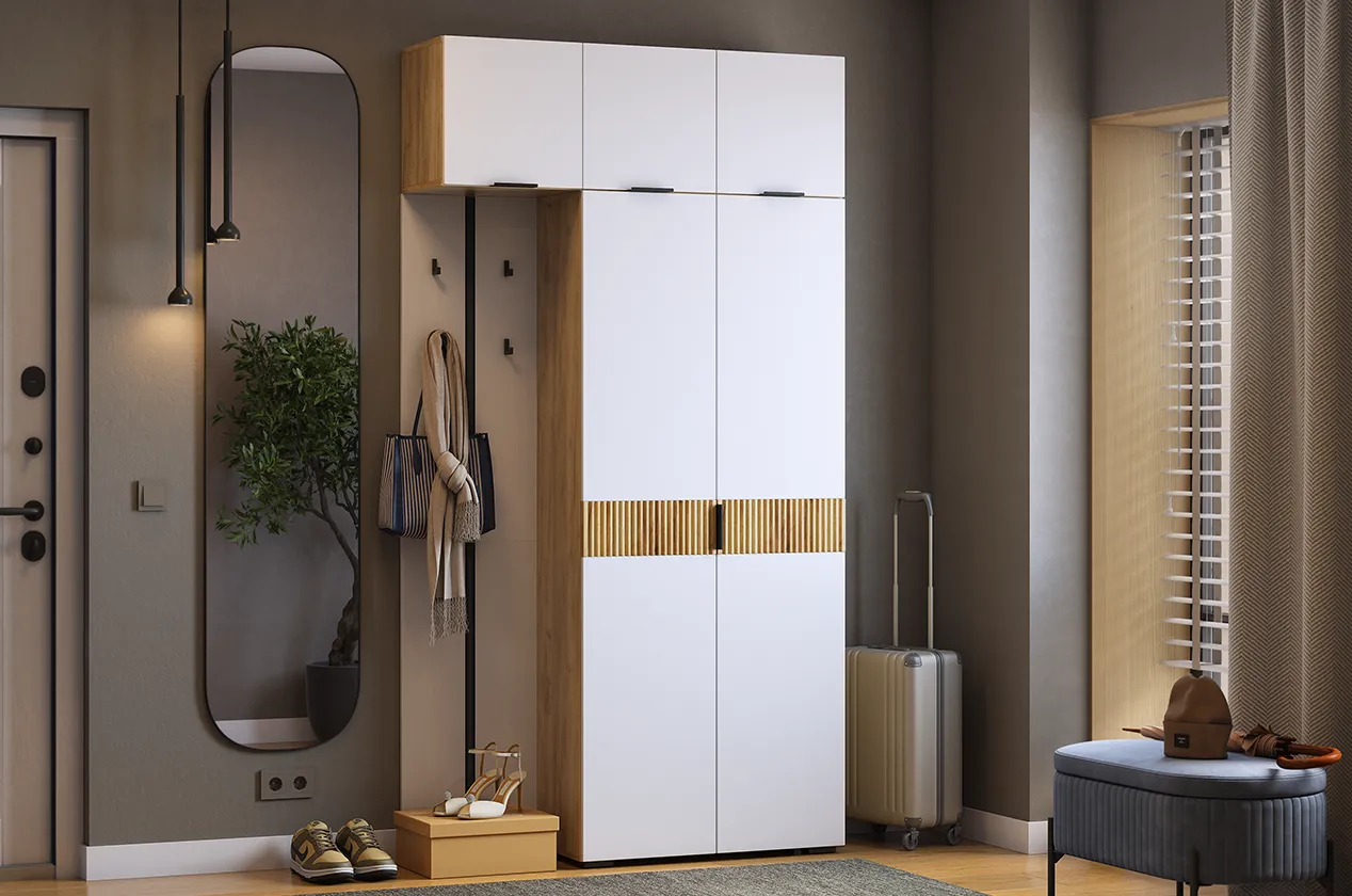 Прихожая "Мебельсон К31" (1200х350х2226) (дуб крафт золотой/белое дерево)
