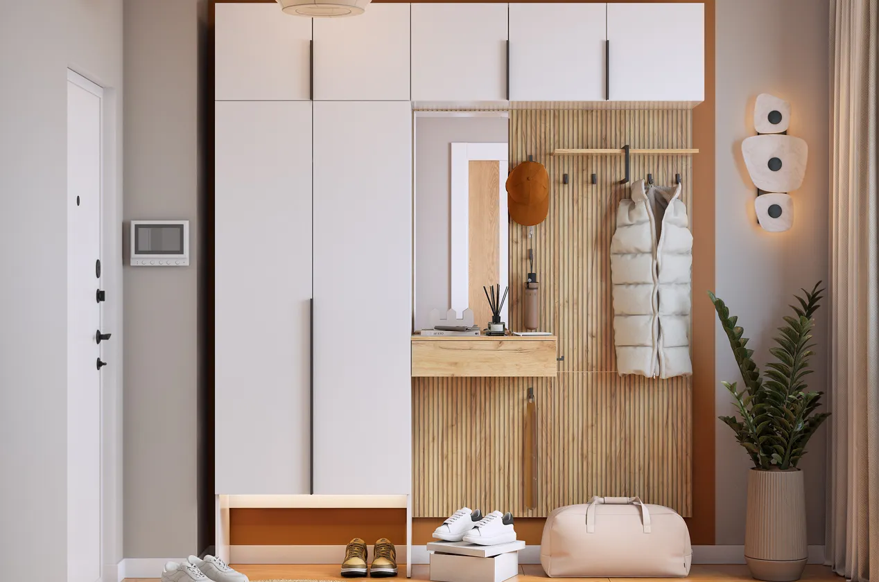 Прихожая "Мебельсон К13" (2000х350х2350) (дуб крафт золотой/белое дерево)