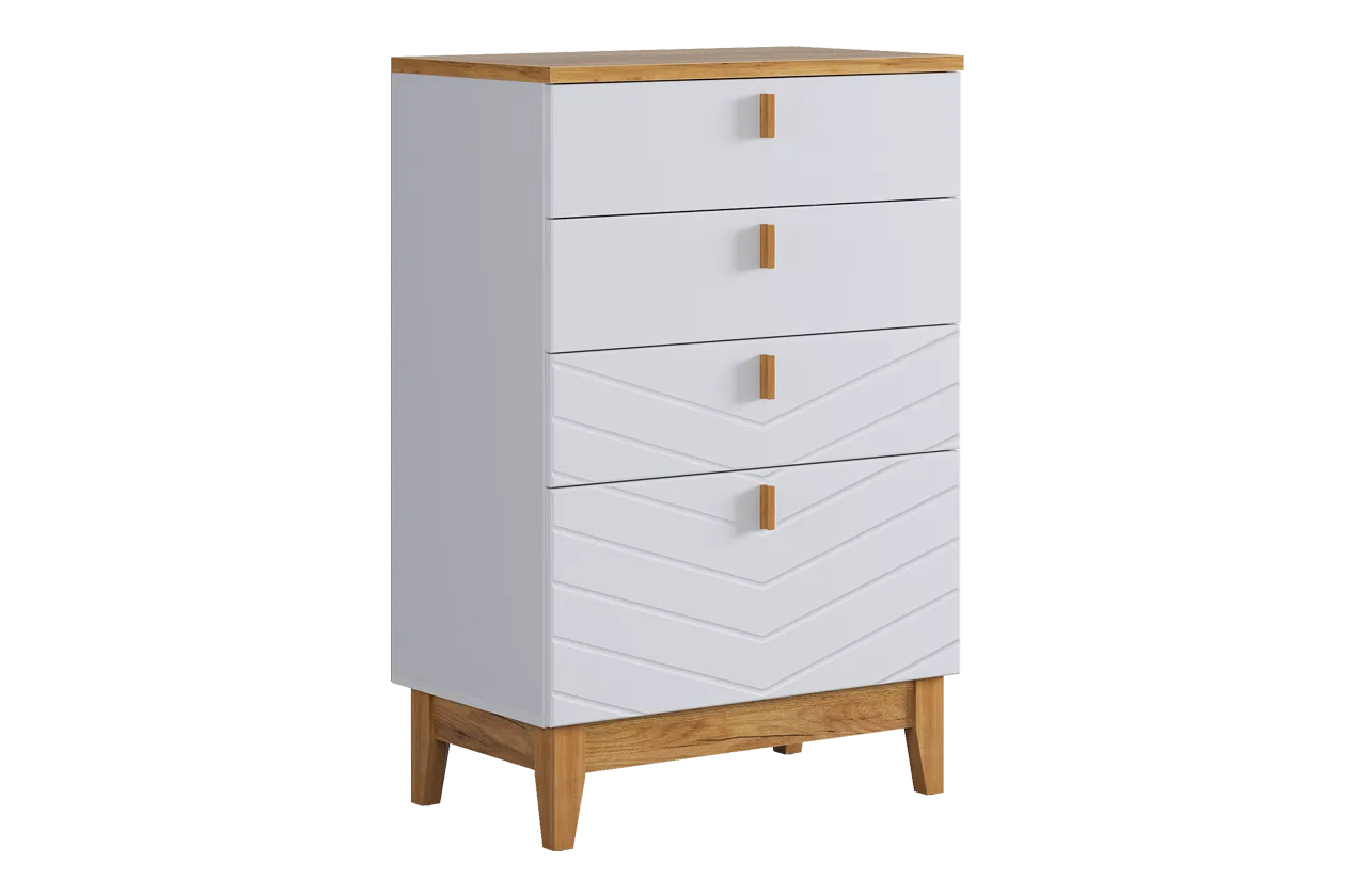 Комод Хюгге (белое дерево/дуб крафт золотой/белый матовый)